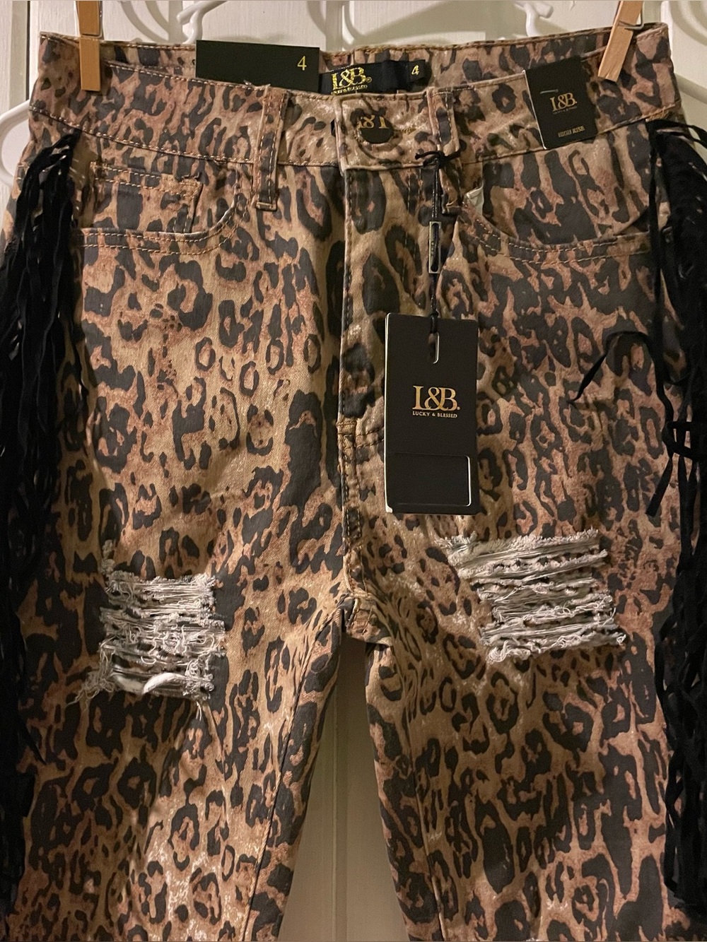 L&B(Lucky & Blessed) leopard fringe skinny pants-size 4 NWT